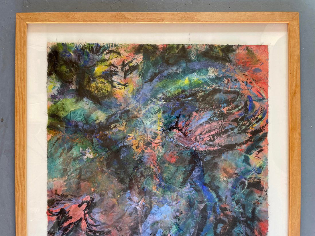 Late 20th Century â€œWater Birds and Sky Fish” Abstract Mixed-Media Painting by Linda Delaney (1 of 5)