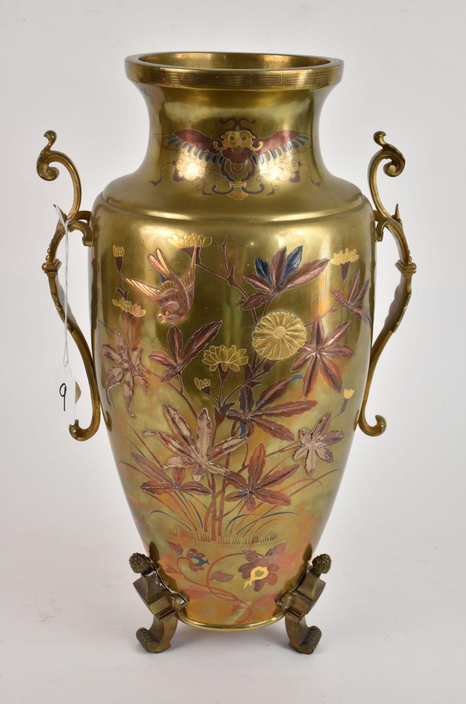 Japanese Meiji Period Mixed Metal Urn with Relief - 19th Century. A stunning Japanese mixed metal (1 of 9)