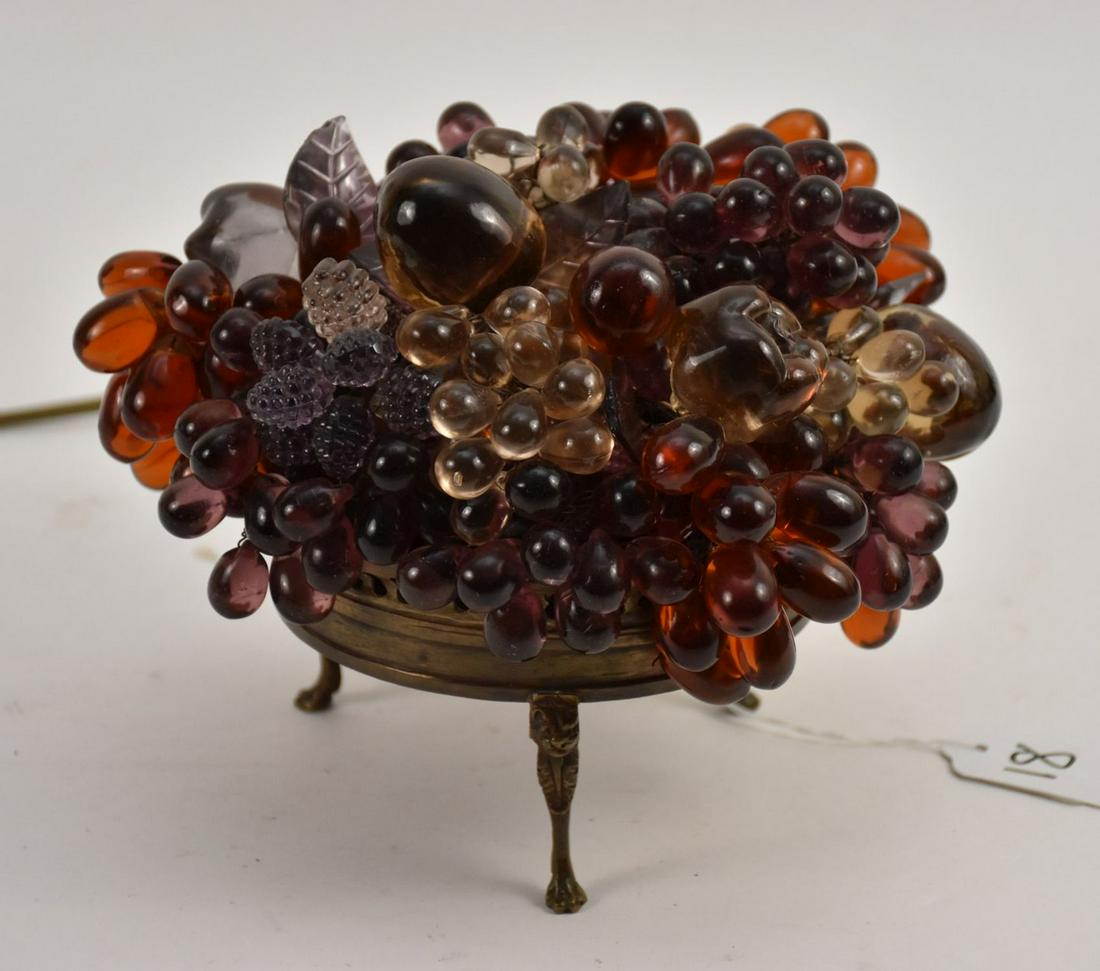 A Czech or Austrian Art Glass & Bronze Fruit Lamp - Early 20th Century. A small fruit basket lamp (1 of 4)