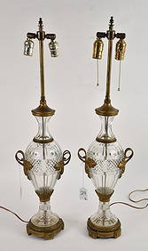 A Pair of French Empire Style Cut Crystal Lamps with Gilt Bronze Mounts - a pair of 19th century cut (1 of 6)