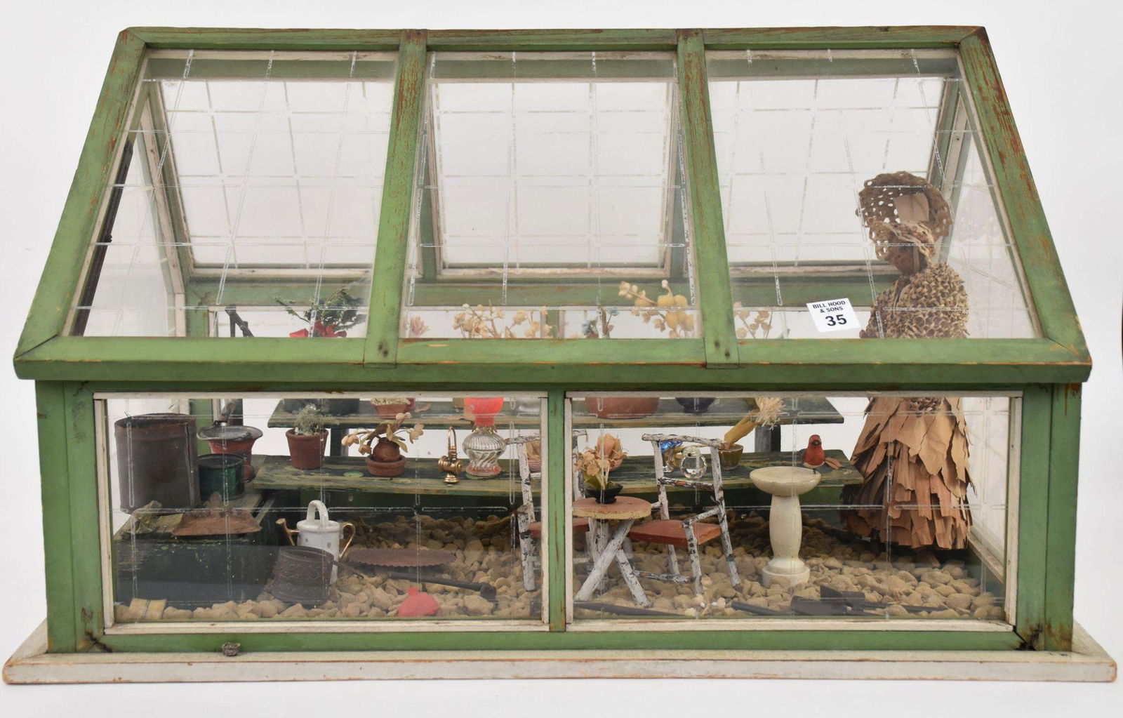 Vintage Collectible Greenhouse with Assorted Accessories, Hinged Top, 15"h x 24"w x 14"d (1 of 6)