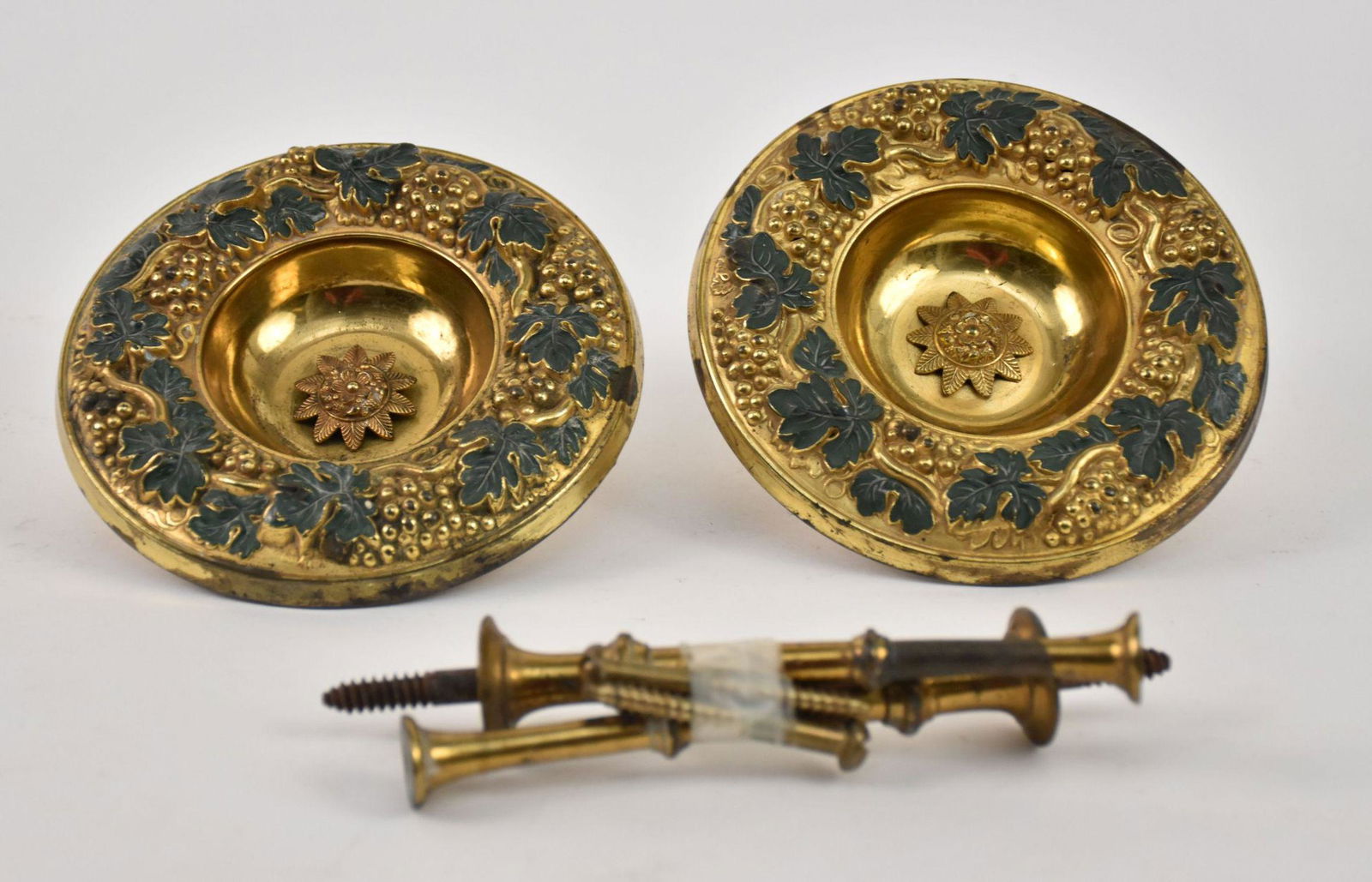 Pair Victorian Brass Tie Backs, 6 1/4"dia (1 of 3)