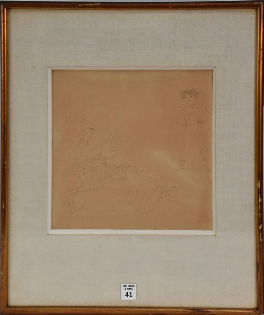 Jules Pascin (1885 - 1930), ink drawing, titled "illustration", figures, Kraushaar Galleries, 11" x (1 of 6)