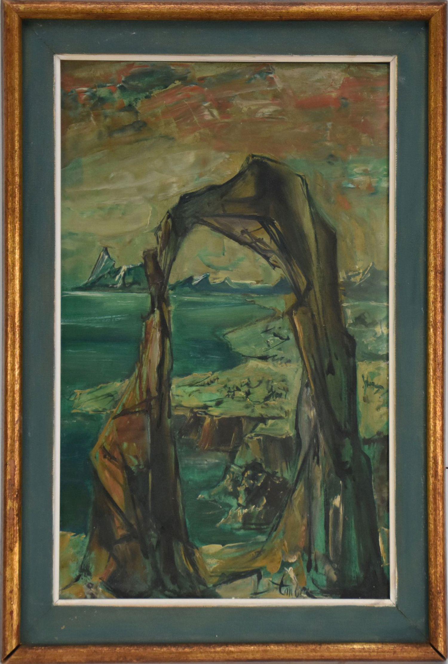 Frederick Taubes (AMERICAN 1900-1981) oil on board, rock arch, signed lower right, 11" x 7" sight, (1 of 3)