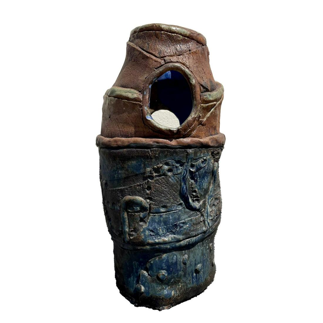 Vintage Pit Fired Studio Pottery Umbrella Stand, 9W × 9"D × 16"H, CONDITION: Excellent condition (1 of 8)