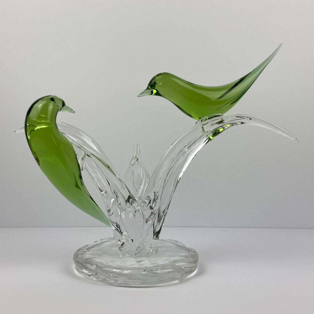 1970s Signed Elio Raffaeli Murano Glass Birds Sculpture, 13W × 5.5"D × 10.5"H, CONDITION: Excellent: 1970s Signed Elio Raffaeli Murano Glass Birds Sculpture, 13W × 5.5"D × 10.5"H, CONDITION: Excellent condition, consistent with gentle use and age. There are some light scratches on the bottom."