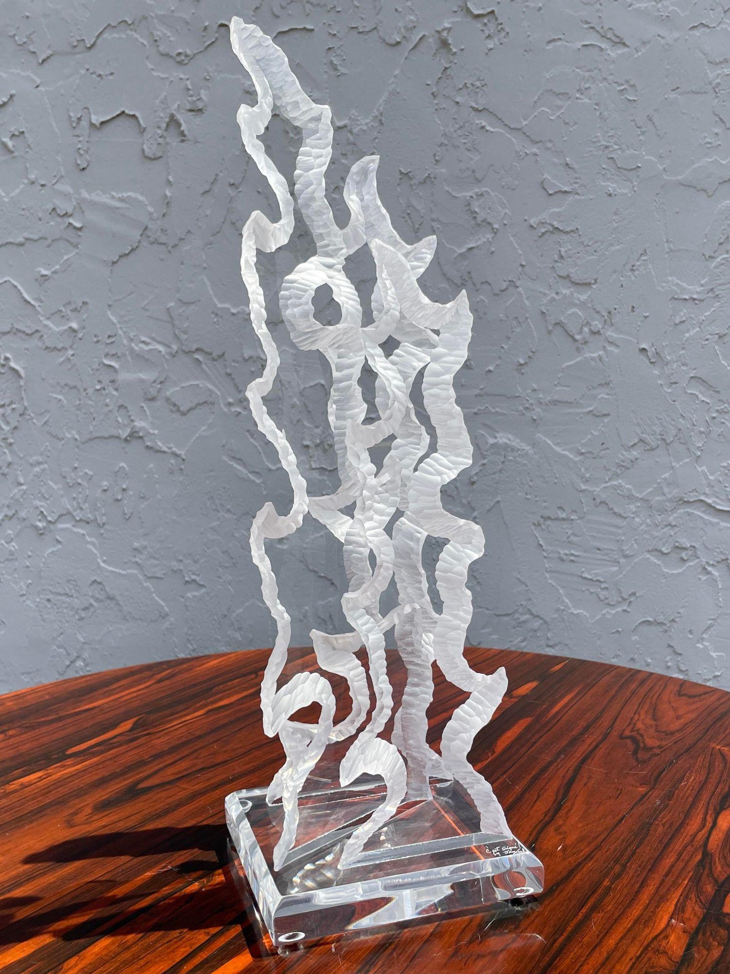 1970s Signed Hivo Van Teal Lucite Flame Sculpture, 6W × 6"D × 18.5"H, Excellent condition. (1 of 8)