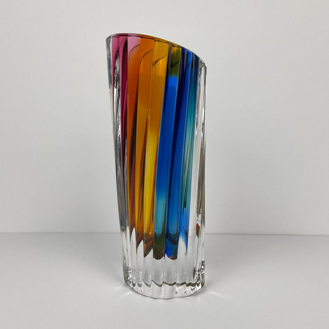 Goran Warff for Kosta Boda Rainbow Fluted Glass Vase, 3.5W × 3.5"D × 10"H, Excellent condition: Goran Warff for Kosta Boda Rainbow Fluted Glass Vase, 3.5W × 3.5"D × 10"H, Excellent condition consistent with gentle use and age."
