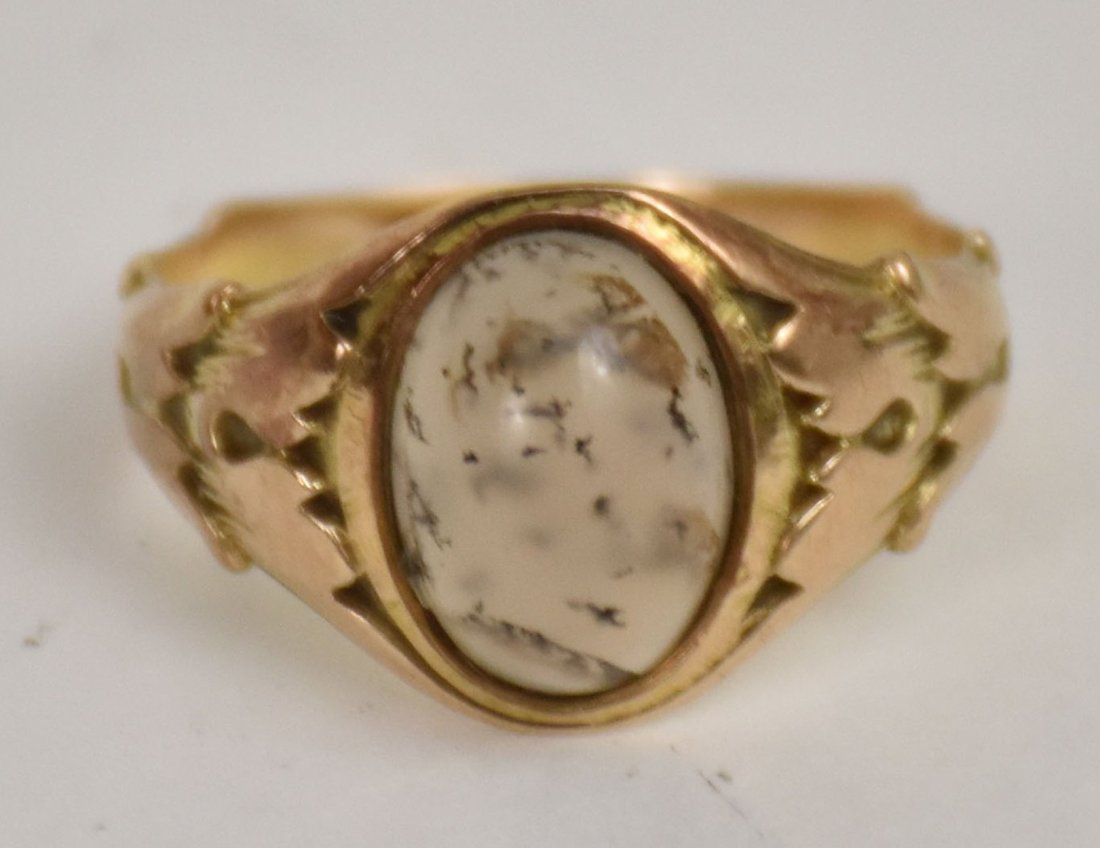 Edwardian 14K Dendritic Agate Ring Circa: 1910. Finger Size: 6. Condition: excellent; all original. (1 of 4)