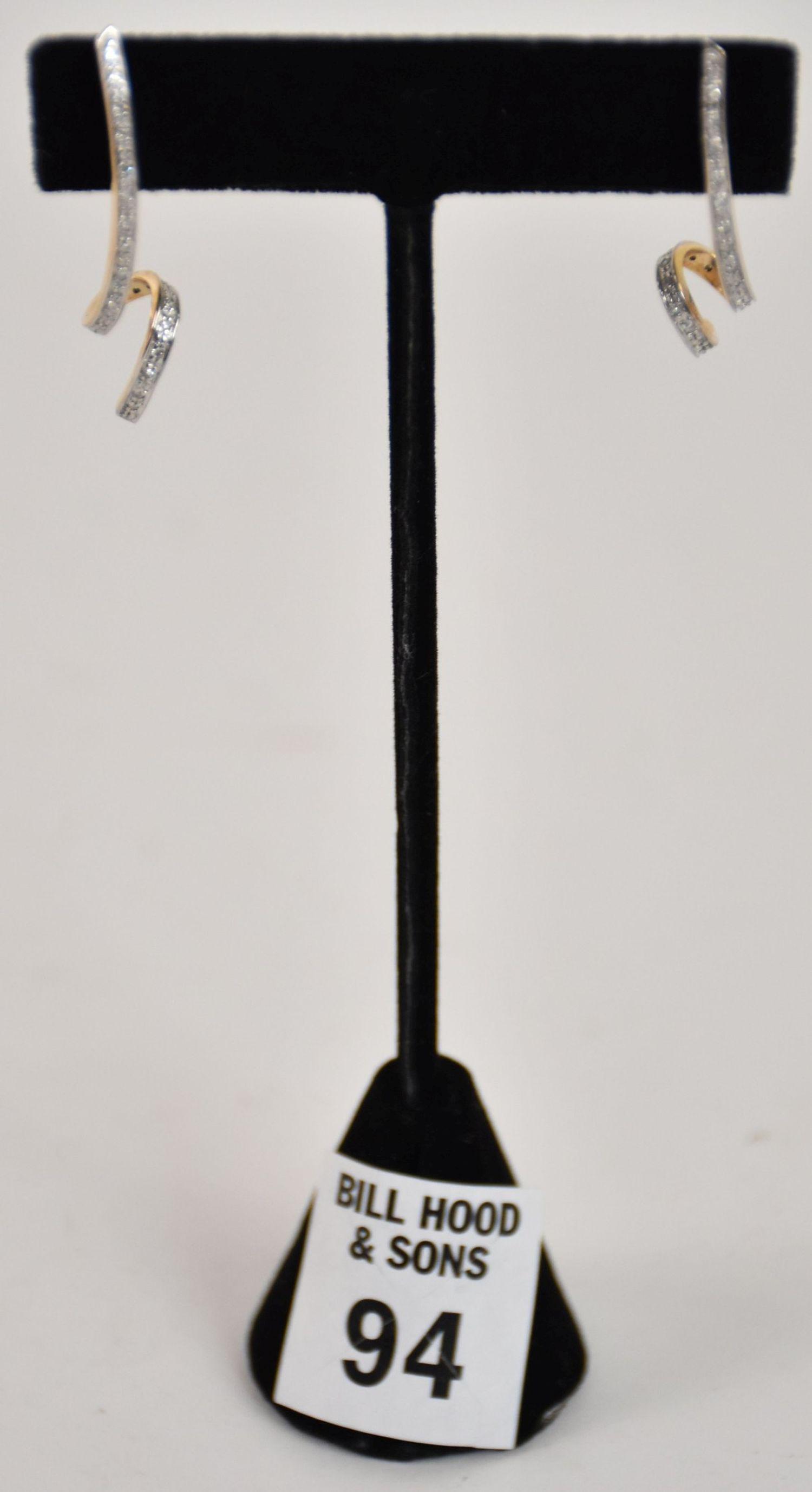 14K Yellow Diamond Earrings.  Signed JLP weight 3.5 grams size 1.5" (1 of 3)