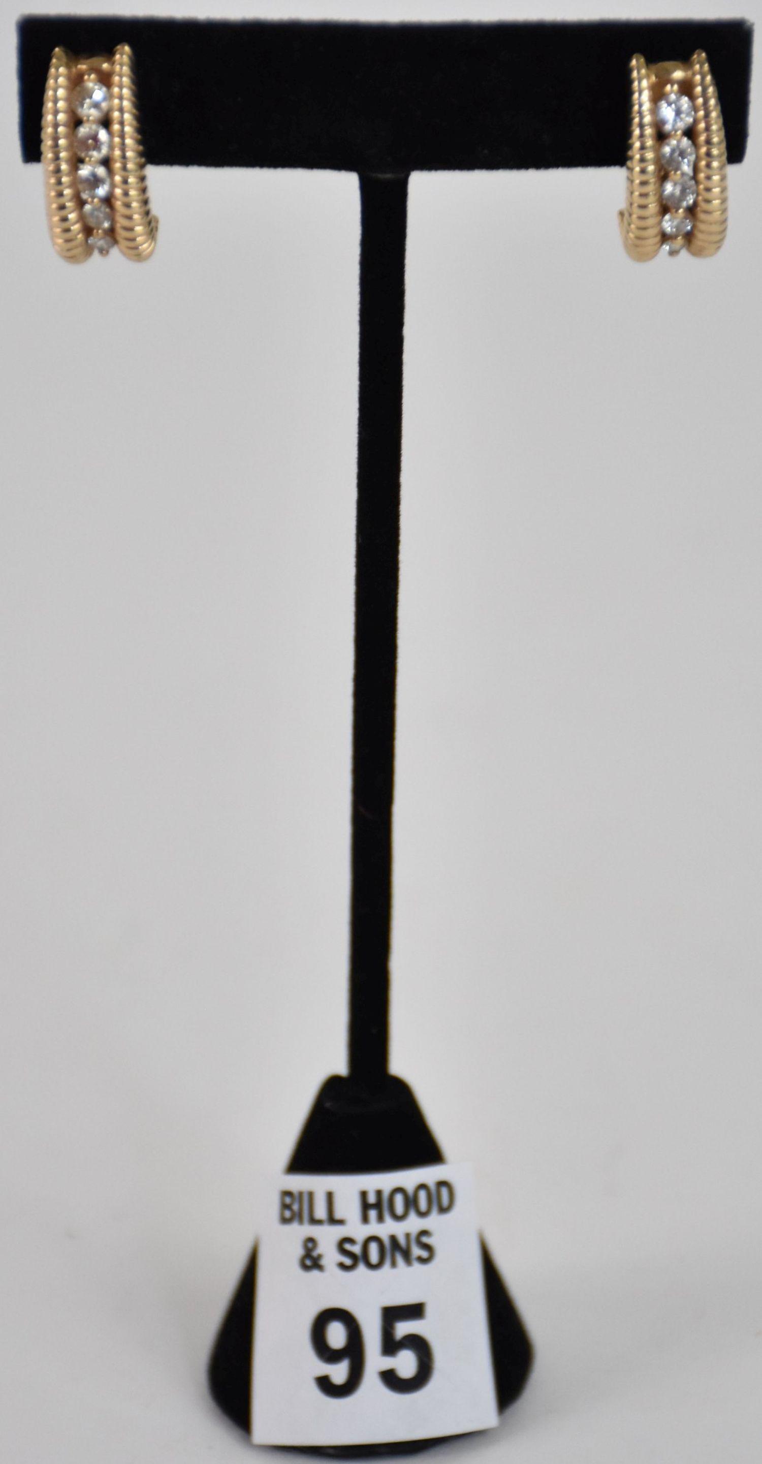 14K Yellow Gold Diamond Earrings. 1 ctw SI II G-H weight 10grams (1 of 3)