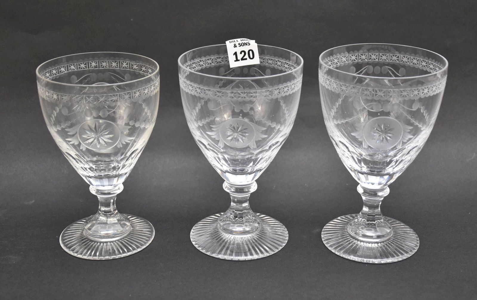 3 William Yeoward Etched Engraved Water Goblets 6.25"h (1 of 3)