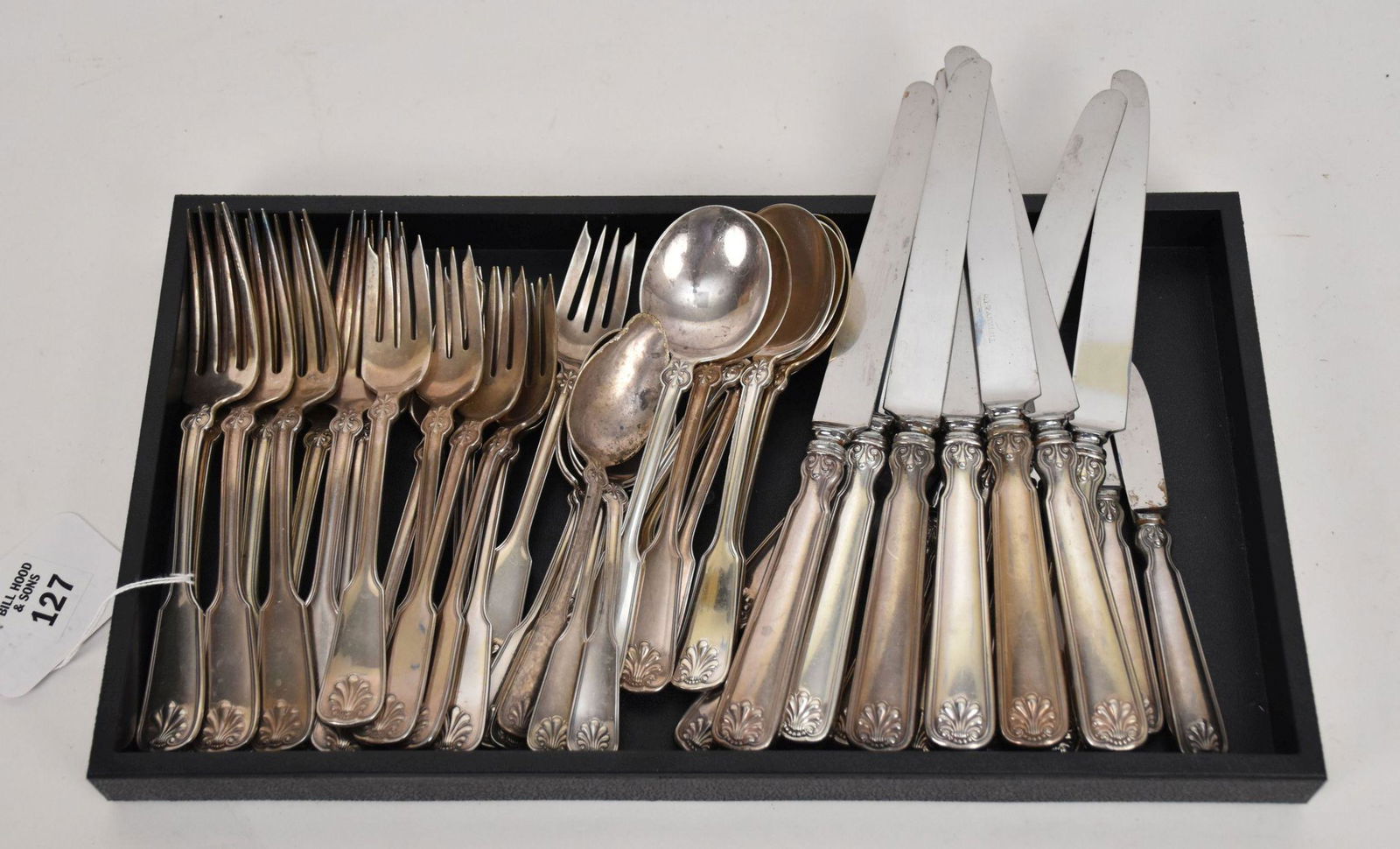 44 pieces:  Tiffany Sterling Flatware, Shell & Thread Pattern, incl;  8 Forks (7 1/2"L), 8 Forks (6 (1 of 4)