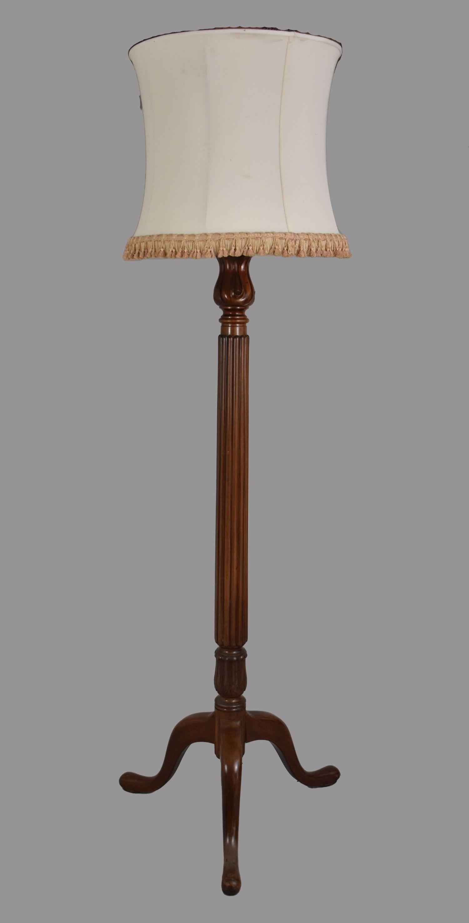 Pair Mahogany Reeded Columnar Floor Lamps, 69"h to bottom of socket (1 of 4)
