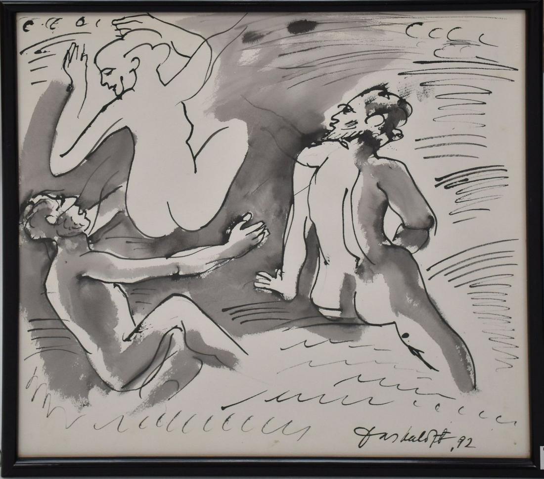 Georgi Daskaloff (Bulgarian, 1923) 2005 Composition, 94 Ink wash on Board signed 20 X 22” (1 of 4)