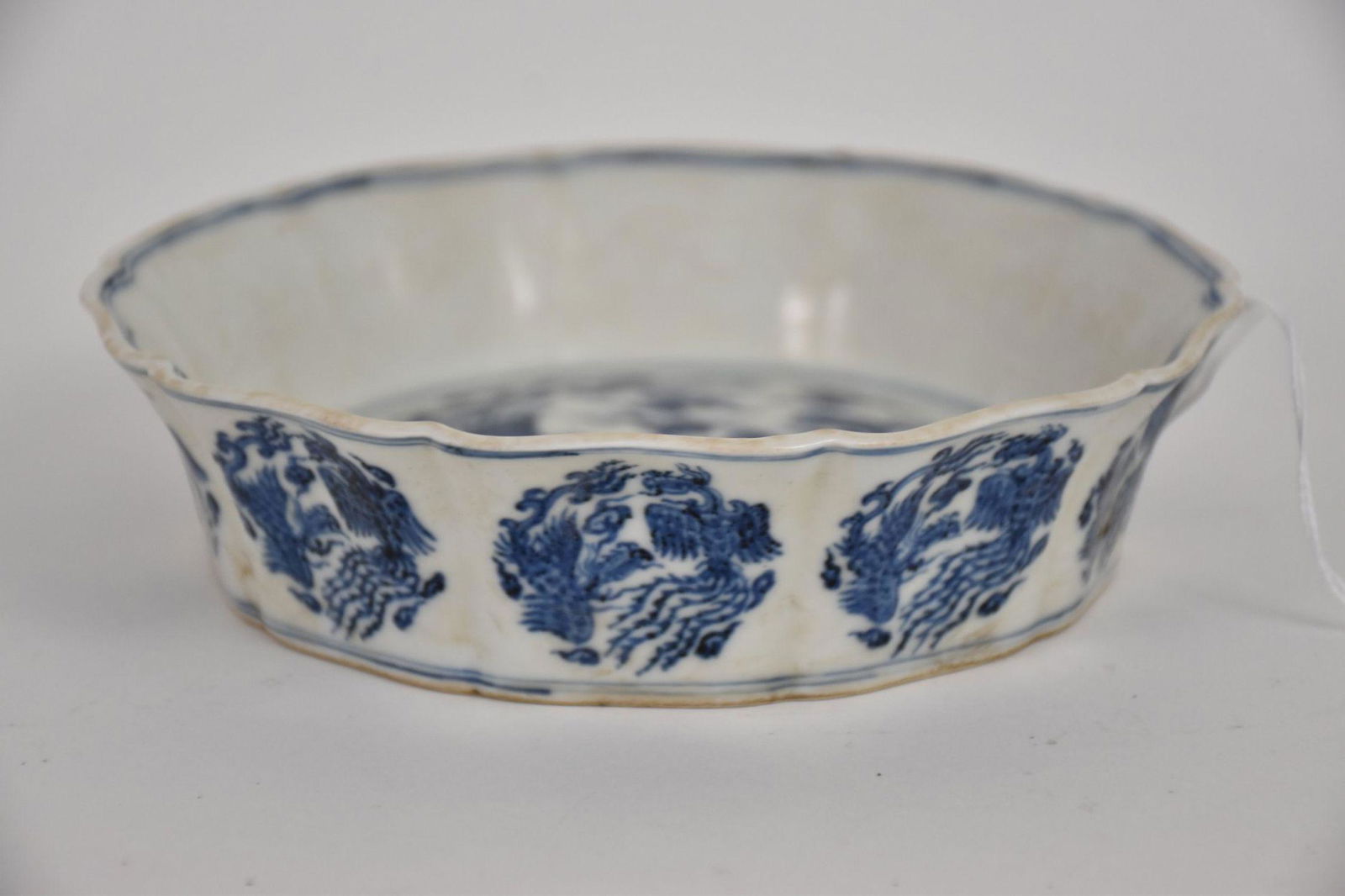 Chinese Blue & White Porcelain Washer Bowl - Featuring Phoenix motif in blue underglaze on a white (1 of 4)