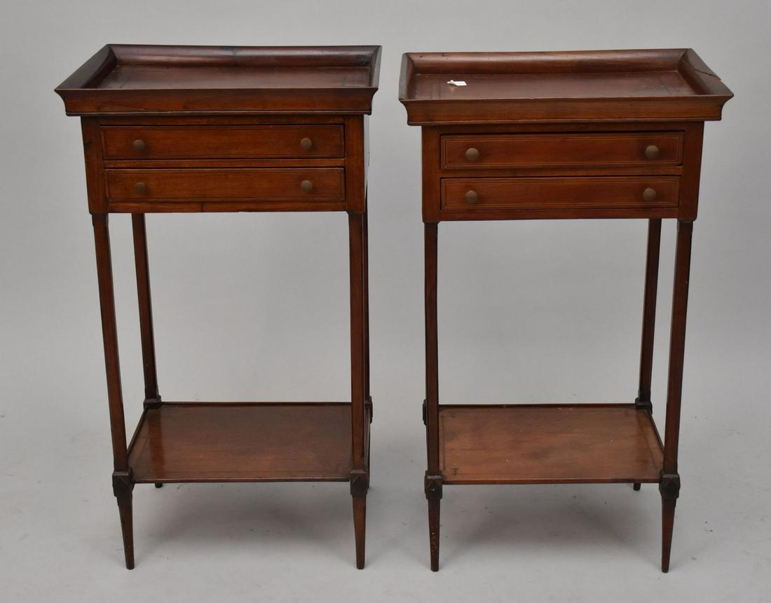 Pair Mahogany Diminutive Side Tables with 2 Drawers Over Lower Shelf at Bottom, 29"h x 16"w x 11 (1 of 7)