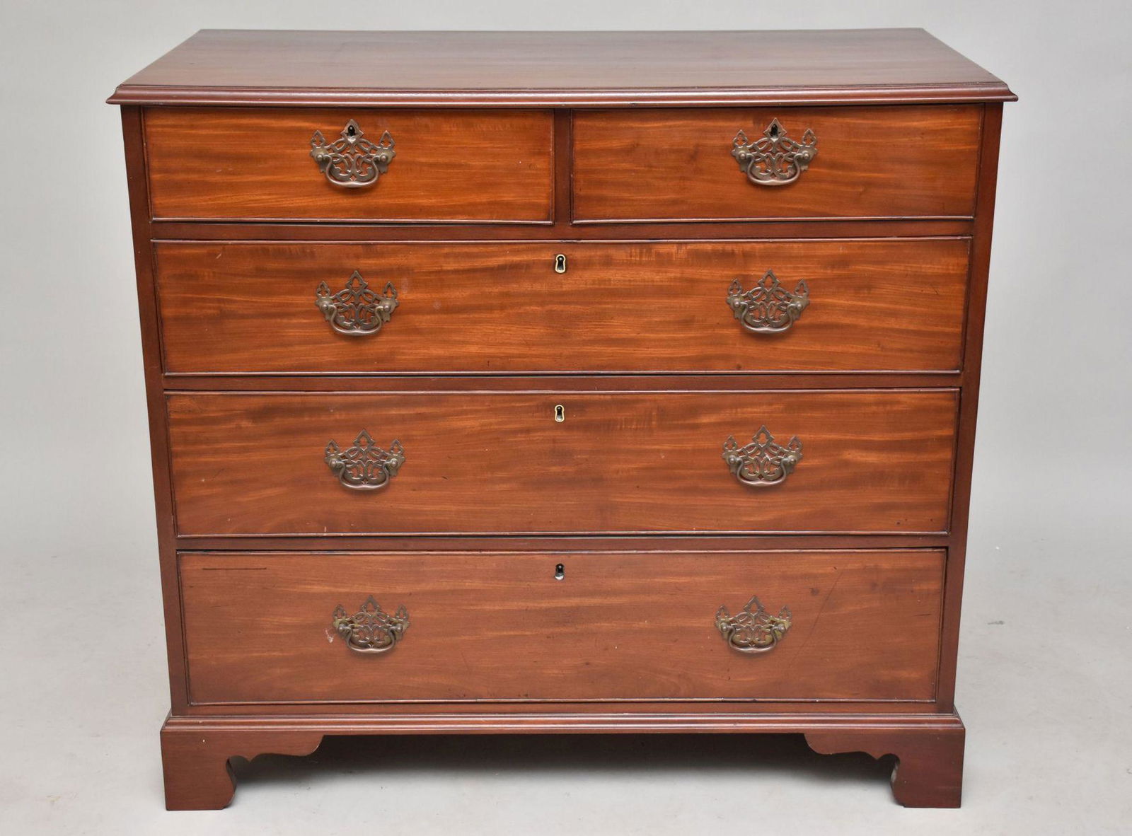 Mahogany Georgian 5 Drawer Chest with Brass Hardware, 39" h x 43" x 21" d. (1 of 8)