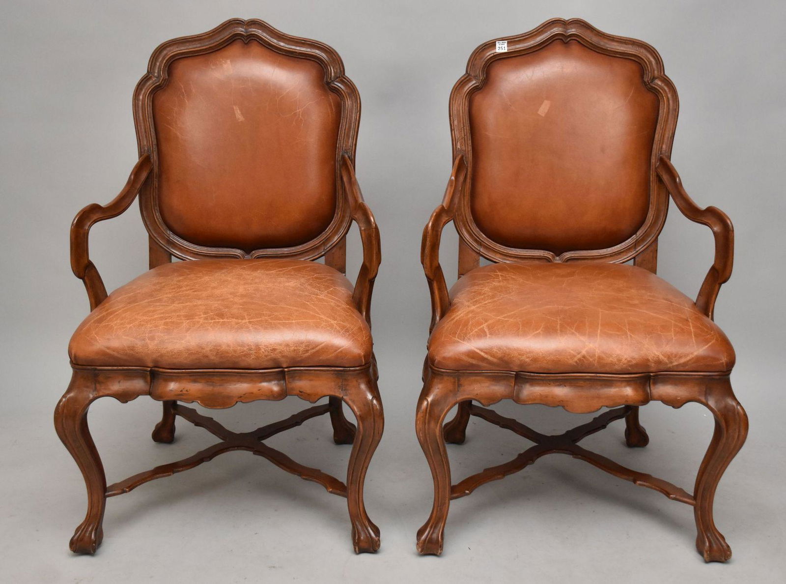 Pair French Frame Leather Upholstered Arm Chairs (1 of 6)