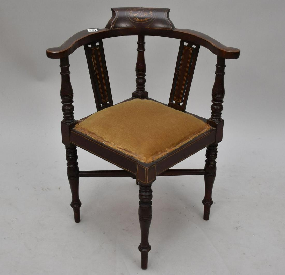 Diminutive Child's Corner Chair with Inlay at Center Crest, 22"h (1 of 5)