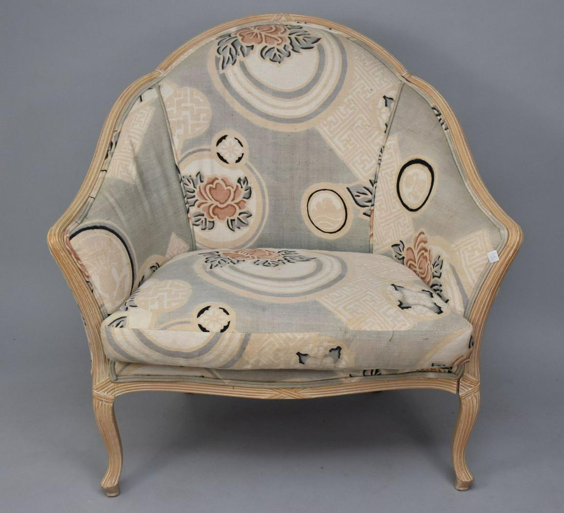 Oversized Armchair, Lightwood Reeded Frame, Linen/Silk Upholstery (1 of 3)