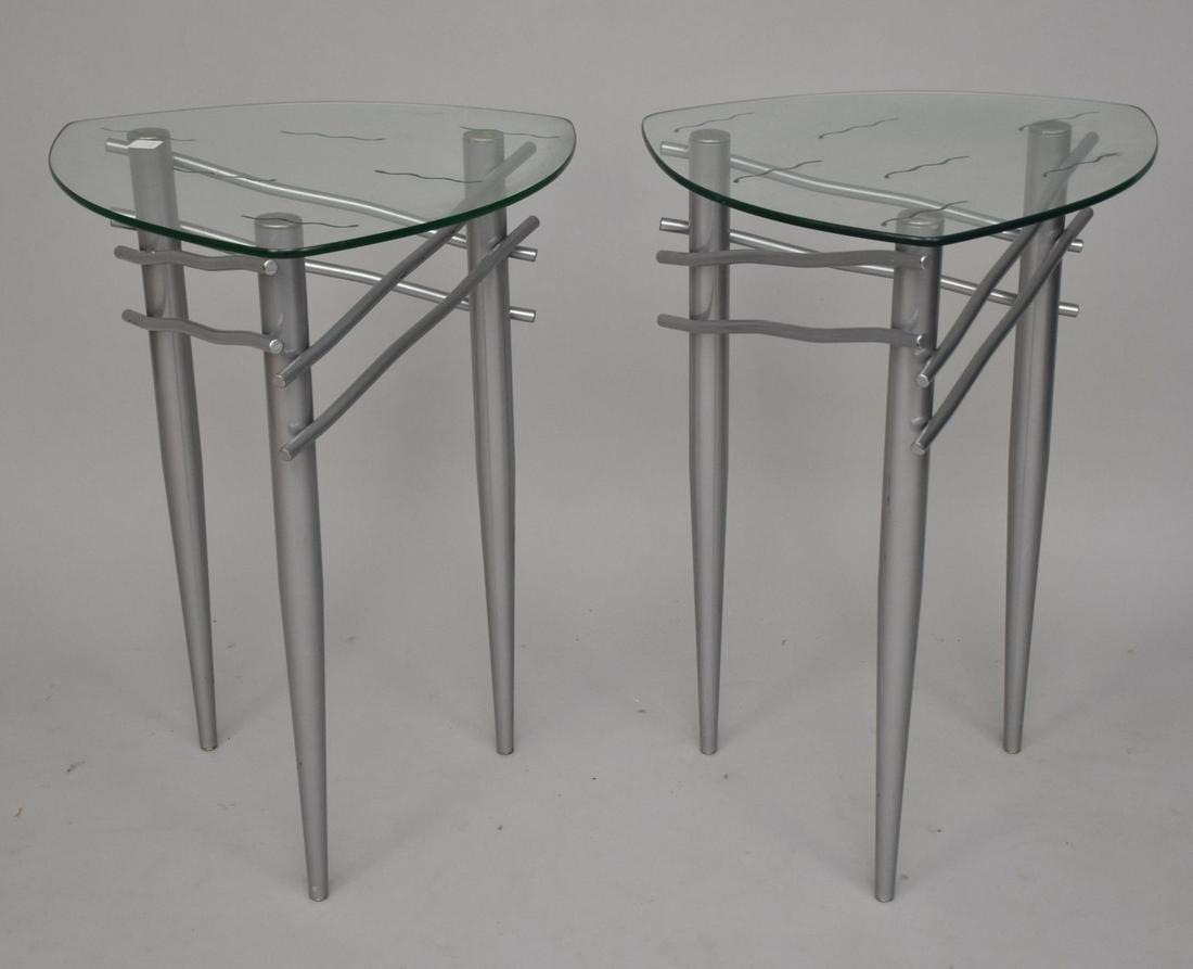 Pair Modern Steel & Glass Side Tables, 26"h (1 of 5)