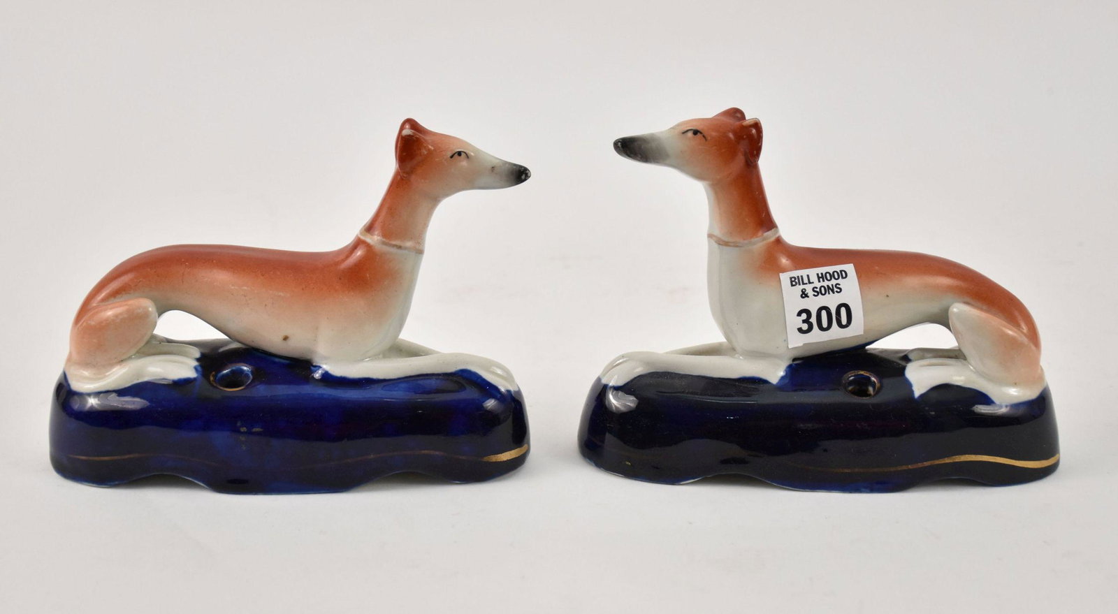 Pair Staffordshire Reclined Whippets: Pair Staffordshire Reclined Whippets