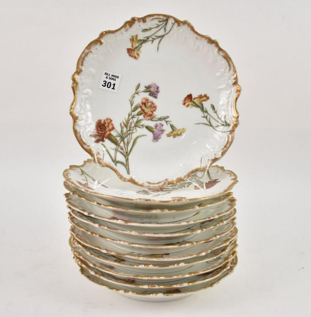 11 Antique Limoges Plates, Floral with Gilt Trim, 9" dia: 11 Antique Limoges Plates, Floral with Gilt Trim, 9" dia