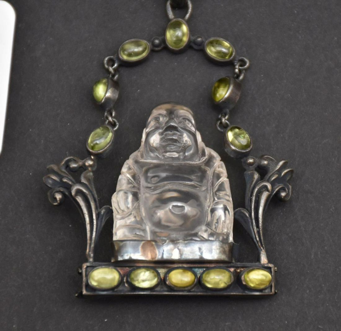 Chinese Carved Rock Crystal Buddha Sterling Pendant - a carved clear rock crystal Happy Buddha (1 of 2)