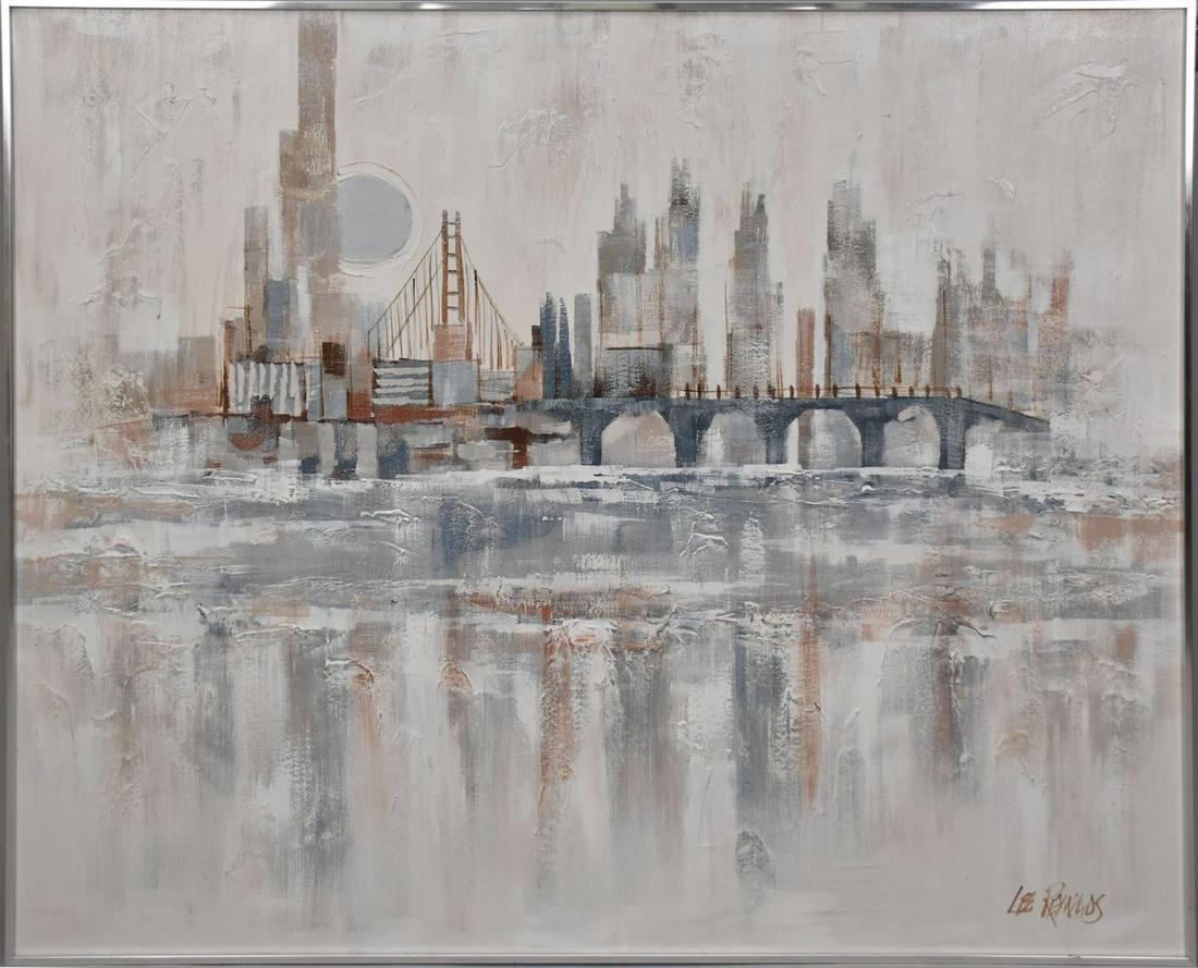 Lee Reynolds, Untitled (cityscape), original oil painting, 48" x 60", signed lower right, Ca. 1985 (1 of 4)