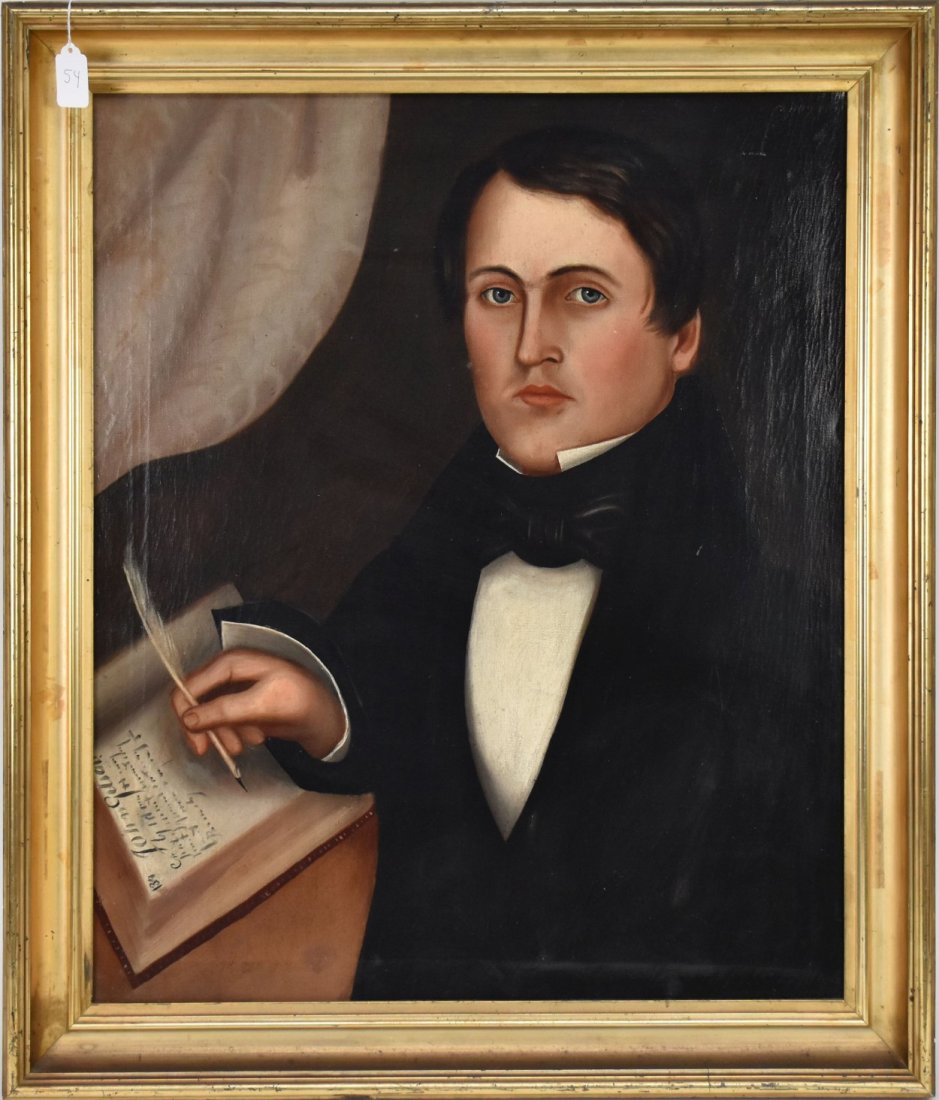 Horace Bundy (AMERICAN, 1814â€“1863) Antique American Portrait, 26" x 22" canvas, signed on reverse (1 of 6)