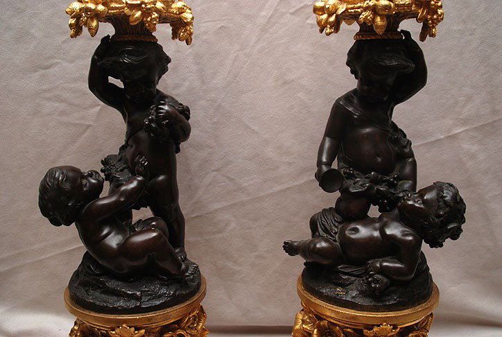 Pair of 19th c. French Bronze figural putti lamps, - 2