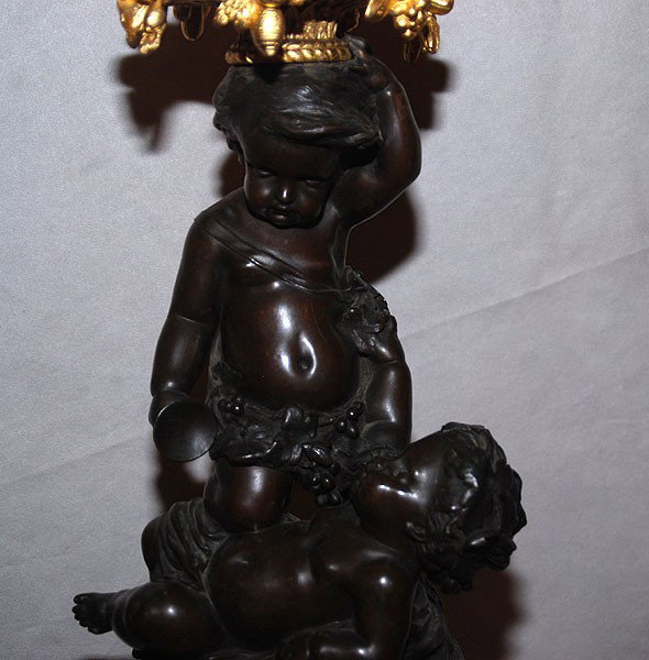 Pair of 19th c. French Bronze figural putti lamps, - 3