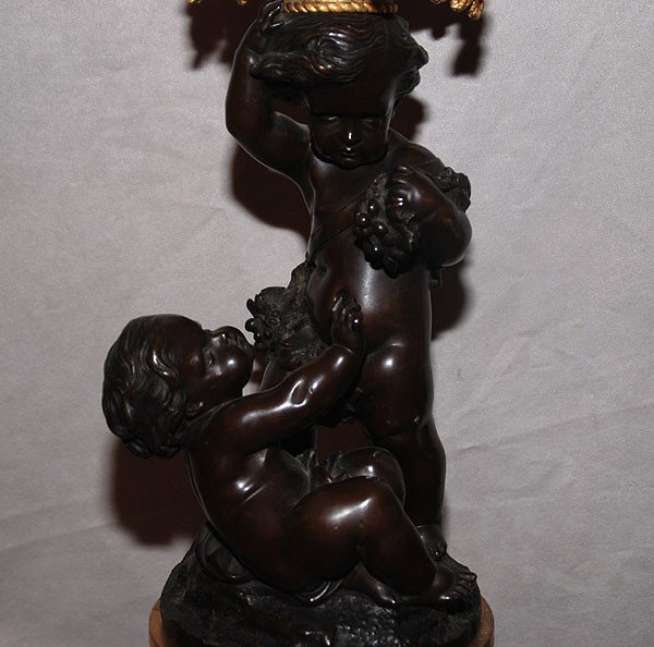 Pair of 19th c. French Bronze figural putti lamps, - 4
