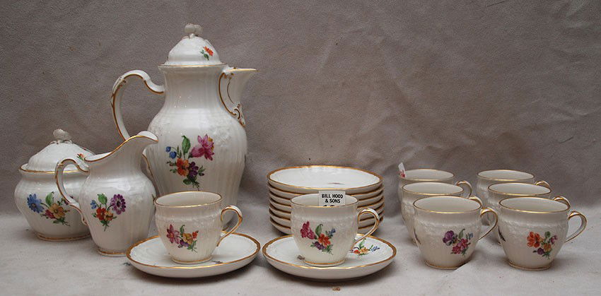 KPM demi-tasse set, incl; 8 cups, 9 saucers, cream: KPM demi-tasse set, incl; 8 cups, 9 saucers, creamer, covered sugar and teapot
