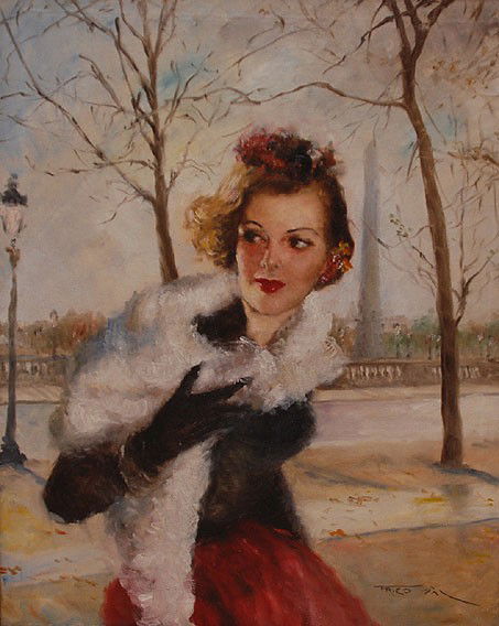 Pal Fried (AMERICAN/HUNGARIAN, 1893-1976) oil on c: Pal Fried (AMERICAN/HUNGARIAN, 1893-1976) oil on canvas, young women in fur & black blouse, 30"x24"