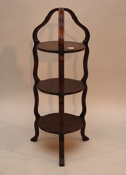 Mahogany three tier cake stand, 34"h: Mahogany three tier cake stand, 34"h