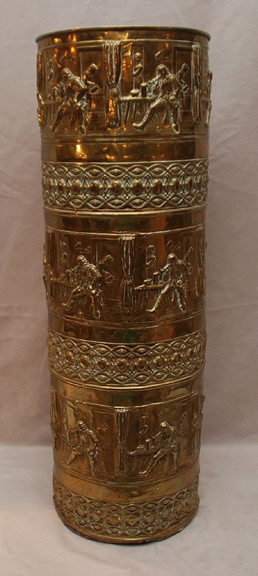 Continental brass repousse umbrella stand, 24"h x : Continental brass repousse umbrella stand, 24"h x 8"w