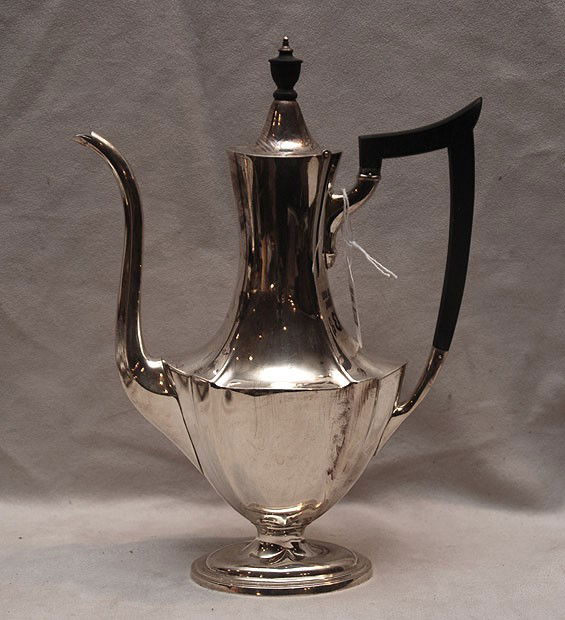 Sterling teapot with ebony handle, 15oz, 10"h: Sterling teapot with ebony handle, 15oz, 10"h