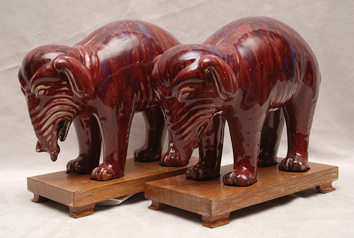 Pair Chinese oxblood elephants, 7 1/2"h x 10"w: Pair Chinese oxblood elephants, 7 1/2"h x 10"w