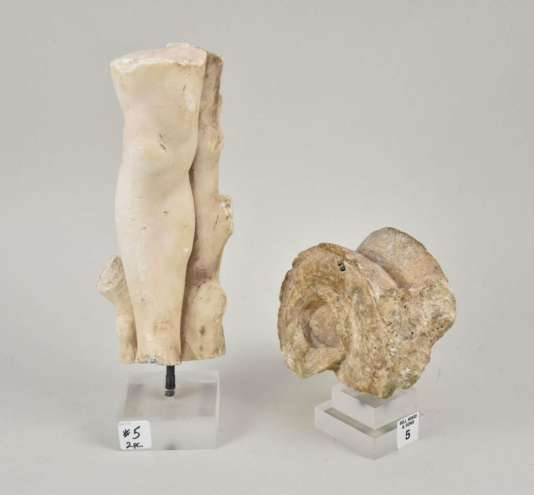 Roman Period White Marble Sculpture of a Leg Against a Tree, Measures 11 Inches without Base And (1 of 5)