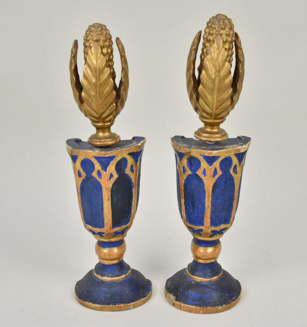 Pair of 18th Century Italian Church Altar Giltwood and Blue Palm Frond Holders, Measure 14  Inches (1 of 7)