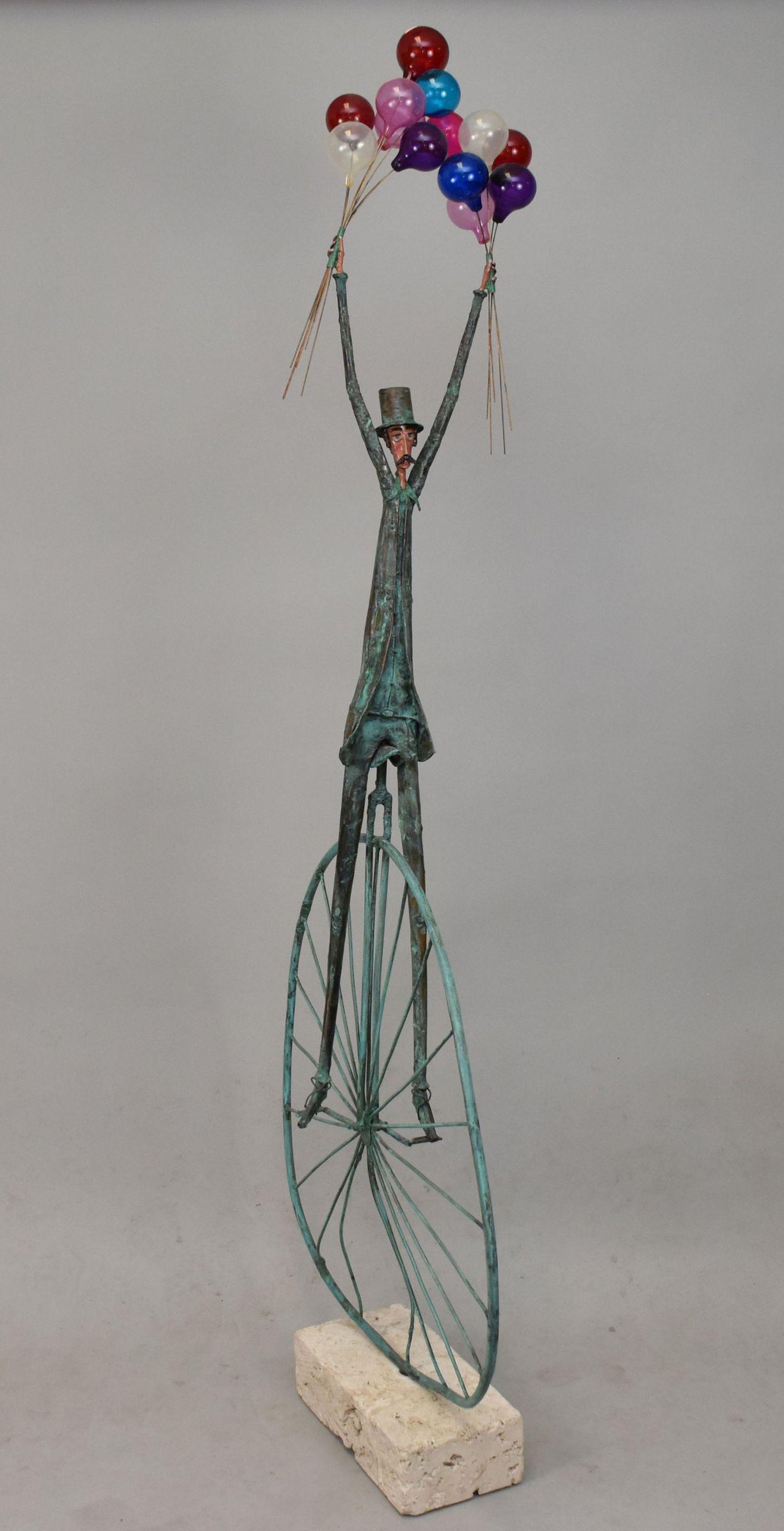 Contemporary Sculpture, Man on Unicycle with Assorted Colored Glass Balloons, J Lewk 2002, 74 inches (1 of 6)