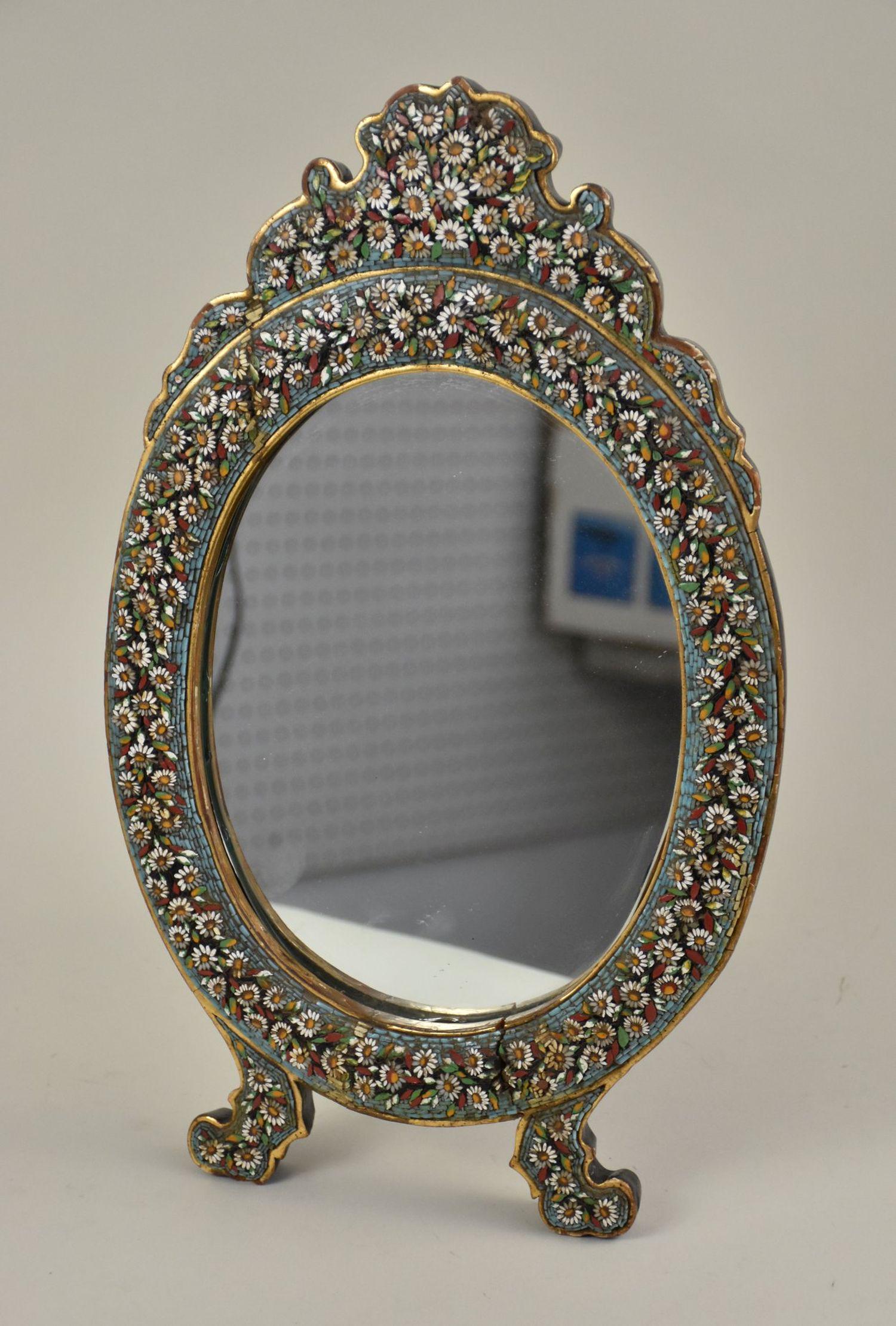 Antique Venetian Micro mosaic Vanity Table Mirror - 19th century. Italy. A wooden framed tabletop (1 of 5)