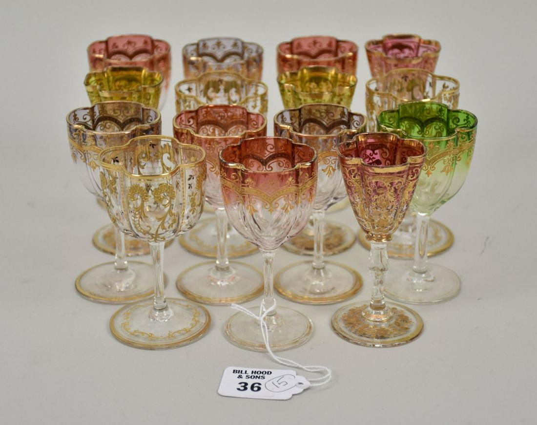 15 Assorted Mosher Glass Cordials, Different Sizes, Shapes with Gilding (1 of 6)