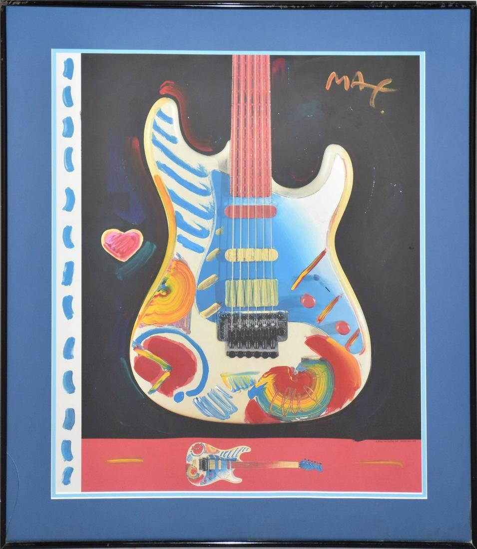 Peter Max (AMERICAN, 1937) "Acrylic on Guitar", 1991, signed upper right, 28" x 22" sight, 25" x 28 (1 of 6)
