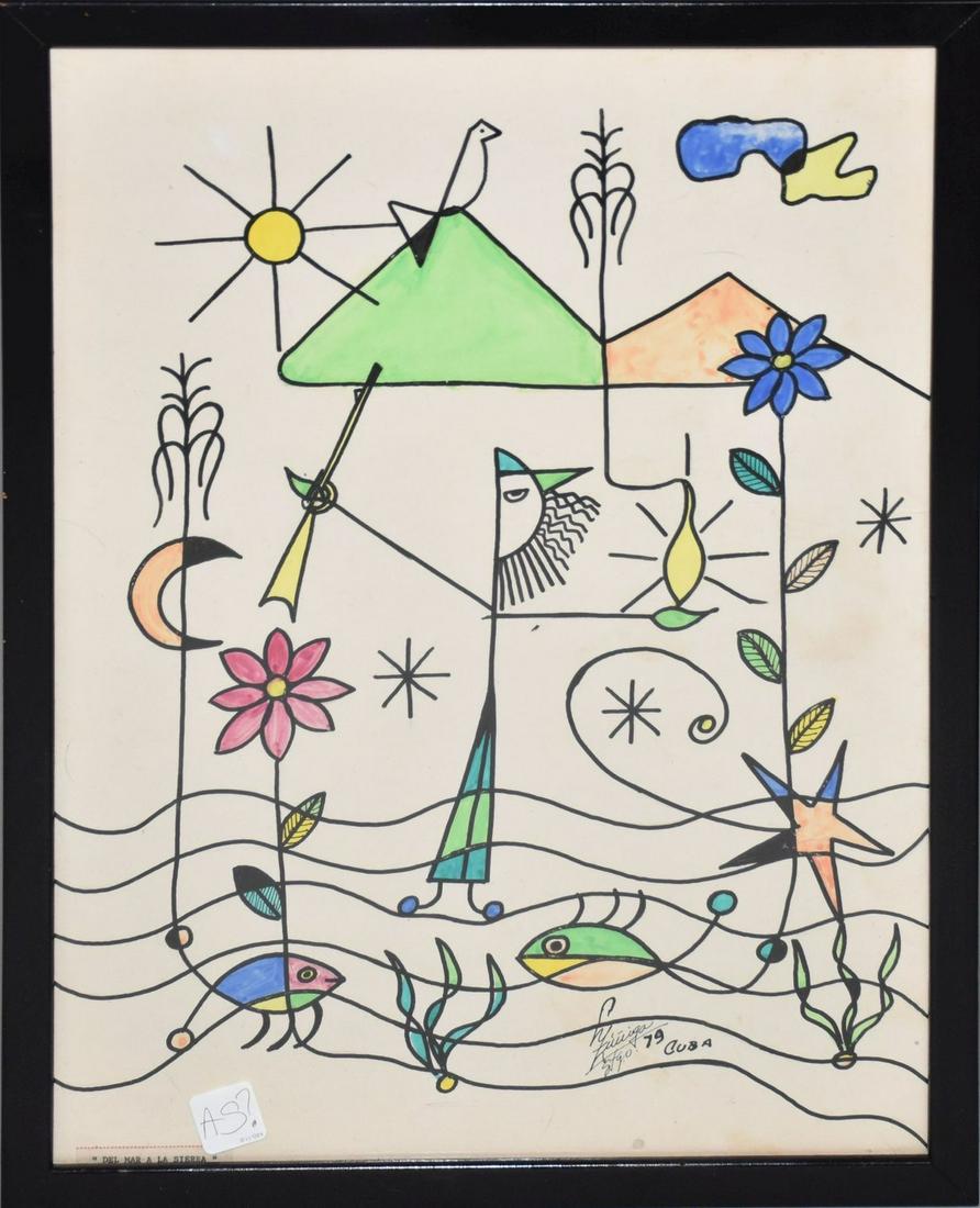 "Del Mar A La Sierra", modern Cuban, mixed media, marker and watercolor, signed illegibly, dated (1 of 6)