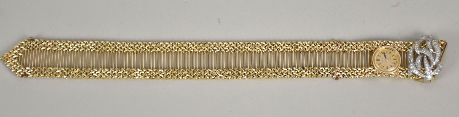 14K Yellow Gold Hidden Watch Bracelet with Diamond Clasp. Croton Watch band width  .75 length 9" (1 of 4)