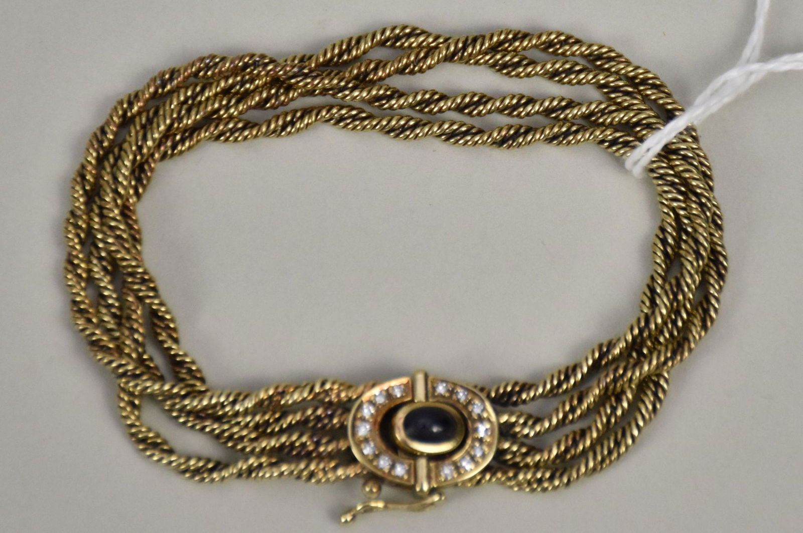 14K Yellow Gold Multistrand Diamond & Sapphire Bracelet. Wt 22.75, 6.2" (1 of 2)