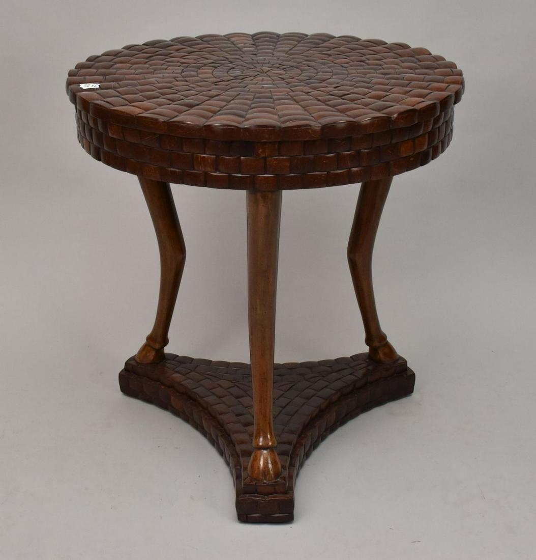 Maitland Smith Round Occasional Table, Faux Leather in Appearance with Trifed Platform Base, 26"h x (1 of 4)